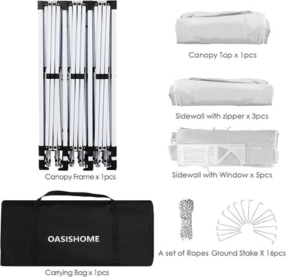 OASISHOME 10'x30' One Push Setup Pop-Up Canopy Tent with 8 Removable Sidewalls,Carry Bag,Waterproof Commercial Gazebo for Weddings/Outdoor Events, Heavy-Duty Frame(White, 10x30(One Push Setup))