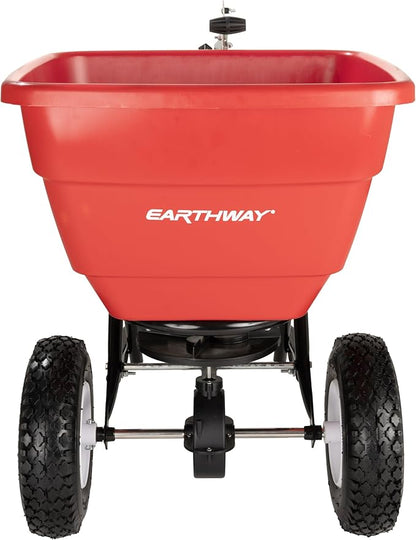 EarthWay Products T150 150lb Towable Broadcast Fertilizer Spreader, Seed Spreader, Pull Behind Aerator/Seeder for Garden Tractor, Easy Flow Control, Adjustable, Non-Skid Tires