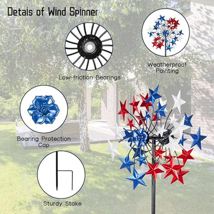 Outdoor Wind Spinner - Patriotic Metal Garden Spinners- Wind Sculptures July 4th Decorations for Garden, Yard 54 * 12.8 Inch