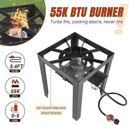 36QT Turkey Fryer Kit, Waterproof Cover & 12-inch Skimmer, 55,000BTU Propane Burner Stove, Aluminum Turkey Fryer Pot, Outdoor Deep Fryer, Crawfish Boiler with Basket