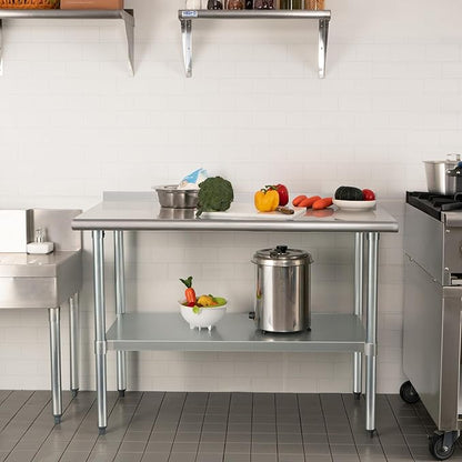 HARDURA Stainless Steel Prep & Work Table 30 x 48 Inches NSF Heavy Duty Commercial with Undershelf and Backsplash, Galvanized Legs for Commercial Food Prep