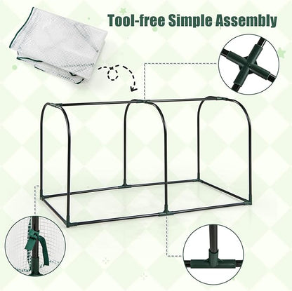 Happygrill Portable Mini Greenhouse, 47" x 22" x 24" Green House w/ Roll-up Zipper Door, Metal Frame, Waterproof Sun-Protective PE Cover, Small Greenhouses for Raised Garden Bed, Outdoor (White)