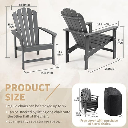 Stackable Adirondack Chairs Set of 2, Space Saving HDPE All-Weather Fire Pit Chair for Outdoor Lawn Porch Deck