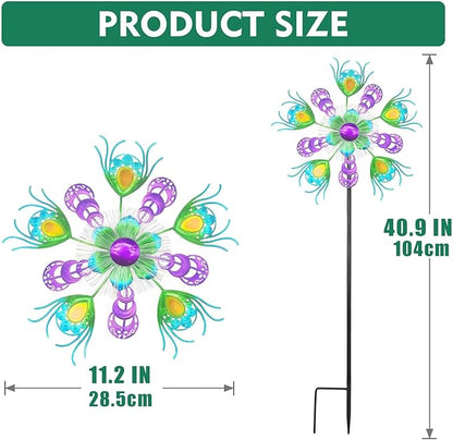 Solar Peacock Wind Spinners for Yard and Garden, 40 Inch Solar Windmill Garden Whirligig Kinetic Spinners Decor for Lawn,Patio&Yard, Metal Whirligigs Green Wind Spinners Outdoor