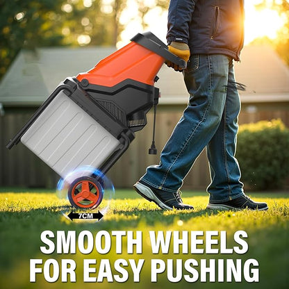 MAXLANDER 15-Amp Electric Wood Chipper, Shredder Mulcher with 50L Collecting Bin, 1.8-Inch Cutting Diameter for Mulching, Composting and Yard Cleanup 15:1 Reduction