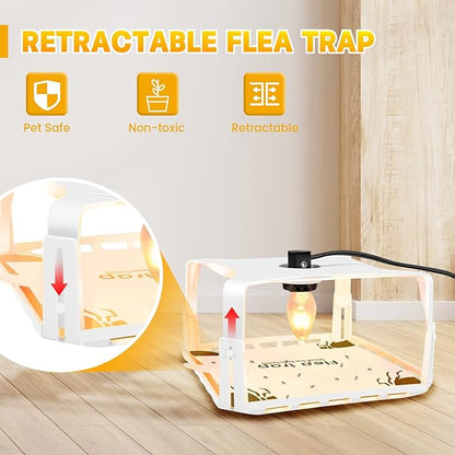 Electric Flea Traps for Inside Your Home (2 Packs), Retractable Flea Light Trap w/Sticky Fleas Trap Refill & Replacement Bulbs, Ultimate Fleas Fighting Solution.