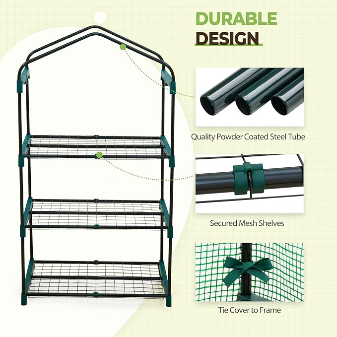 EAGLE PEAK 3-Tier Mini Greenhouse Portable Green House with Shelves & Weather-Resistant PVC Cover, Small Greenhouse for Seedlings & Gardening Gifts, 27x19x50 in, Clear