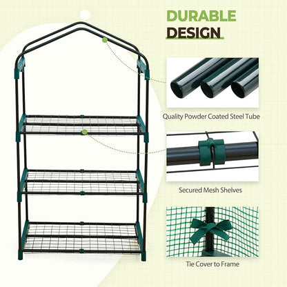 EAGLE PEAK 3-Tier Mini Greenhouse Portable Green House with Shelves & Weather-Resistant PVC Cover, Small Greenhouse for Seedlings & Gardening Gifts, 27x19x50 in, Clear