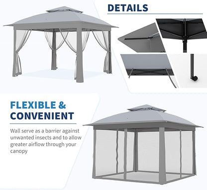 11x11 Pop Up Instant Gazebo Tent for Backyard, With Portable Carrying Bag, Outdoor Canopy Gazebos Waterproof With Mosquito Netting