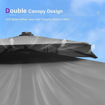 PURPLE LEAF 9' X 12' Cantilever Outdoor Umbrellas Large Patio Umbrella Hanging Double Top Rectangle Offset Umbrella with 360°Rotation Tilting Umbrella Outdoor Patio, Grey