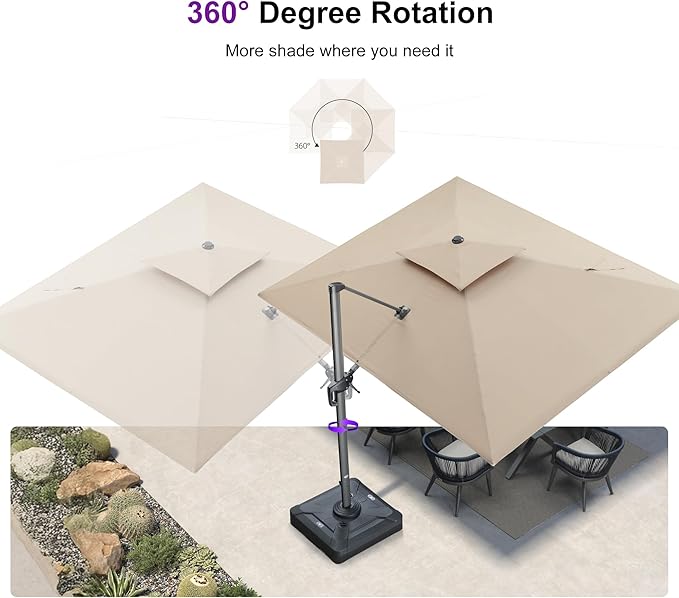 PURPLE LEAF 10 Feet Sunbrella Cantilever Umbrella Outdoor Double Top Large Offset Hanging 360° Rotation Square Umbrella for Garden Patio Deck Pool Backyard Spectrum Sand