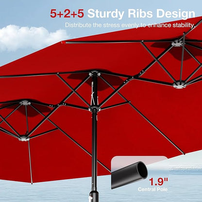 Joyside 15FT Large Patio Umbrella with Base Included, Outdoor Double Sided Umbrella, Rectangle Umbrella with Crank Handle, 12 Sturdy Ribs for Deck, Porch and Pool