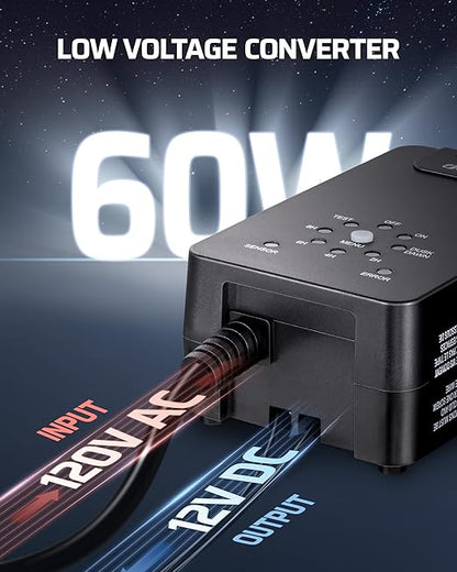 DEWENWILS 60W Low Voltage Transformer with Remote Control, 120V AC to 12V DC, Dusk to Dawn Sensor & Timer, Weatherproof Low Voltage Landscape Transformer for Spotlights, Garden Lights, Pathway Lights