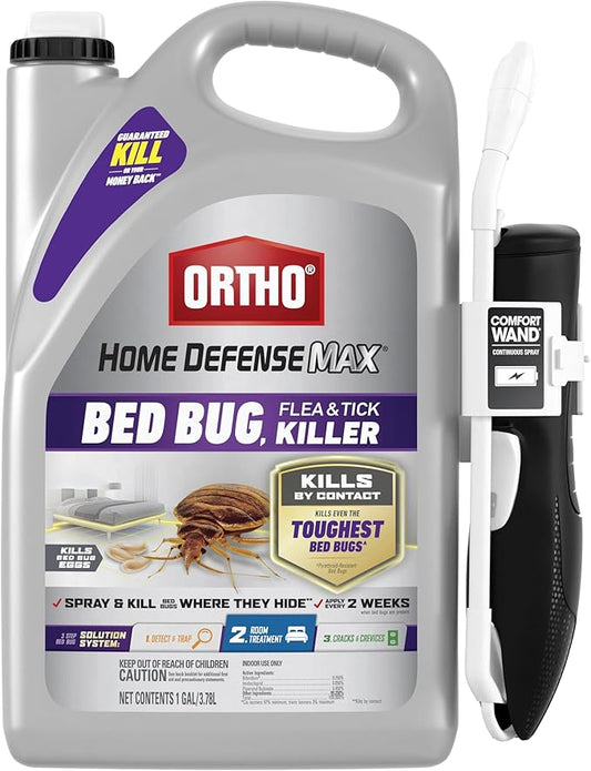 Ortho Home Defense Max Bed Bug, Flea and Tick Killer with Comfort Wand, Bed Bug Spray, Kills Bed Bug Eggs, Fleas and Ticks, 1 gal.