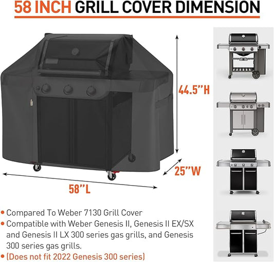 Arcedo Grill Cover 58 Inch Compatible with Weber Genesis II LX and Genesis 300 Series 3 Burner Grills, Waterproof Heavy Duty Outdoor Gas BBQ Cover Compared to 7130