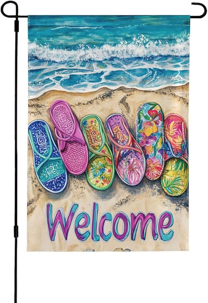 Flip Flops Beach Garden Flag Vertical Double Sided Outdoor Yard Flags 12.5x18 Inch Burlap Banners Vertical Double Sided for Outdoor Decor Lawn