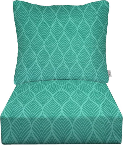 RSH DECOR: Deep Seating Cushion with Pillow Back | 24” x 27” Seat | All-Weather Spun Fabric | Water and Fade-Resistant | Outdoor Chair Cushion Set for Patio Furniture | Fenbrook Teal
