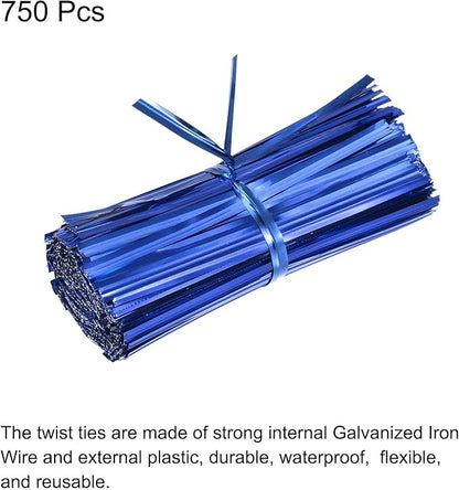 MECCANIXITY Foil Twist Ties 3" 8cm Metallic Plastic Closure Tie for Tying Bread, Candy, Cookies, Gift Bags Arts Crafts Ties Blue Pack of 750