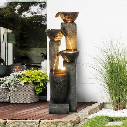 Outdoor Garden Water Fountain-Indoor Polyresin Waterfall Floor-Standing Fountains with LED Lights for Garden, Patio, Deck, Porch, Yard Art Decor (40inch)