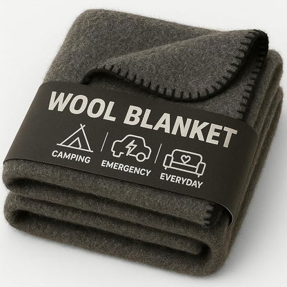Wool Camping Blanket – 70% Wool Heavy-Duty Military Style Throw, Warm & Washable, Fire Retardant Cover for Emergency, Survival & Outdoor Use – Perfect for Camping, Car, Home & Hiking, Grey 66x90