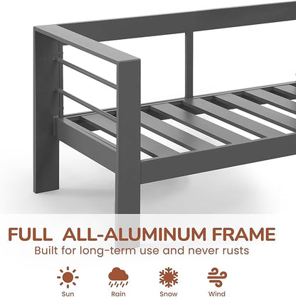 Solaste Aluminum Patio Furniture Set with Fire Pit Table, 7 Seats Metal Outdoor Furniture with Water-Resistant Cushions, Modern Patio Conversation Set for Balcony, Front Porch, and Backyard, Grey