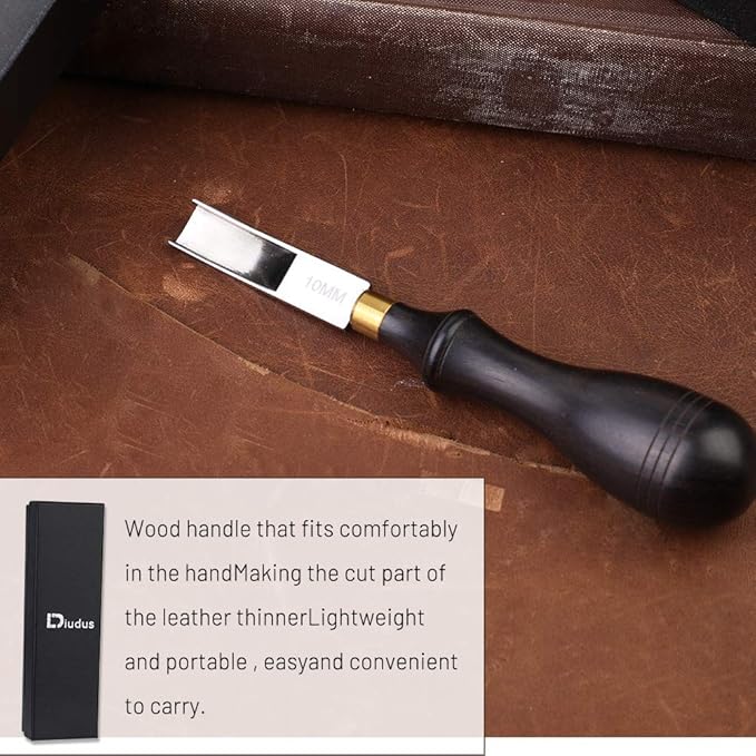 DIUDUS 10mm Leather Edge Beveler Tool, Wide Mouth Leather Edge Beveler Skiving, Leather Edge Trimmer with Wooden Handle for DIY Leather Craft