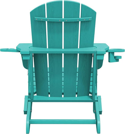 SERWALL Adirondack Chair with Cup Holders - Composite Adirondack Chairs Set of 8 HDPE Outdoor Chairs All Weather Use- Aruba