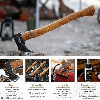 1844 Helko Werk Germany Axe Collection - 3 Traditional Splitting Axes Set - Saxon, Spaltaxt, Mini Spalter