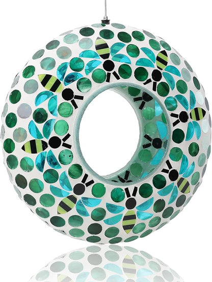 Yinns Bird Feeder - Fly Through Hanging Glass Large Bird Feeders for Outdoors Circle Wild Bird Mosaic Feeders Seed Container 9 inch