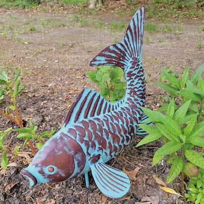 Metal Koi Fish Sculptures, Outdoor Garden Sculptures & Statues, Antique Copper Koi Pond Decor, Set of 2 Koi Fish Figurines Artwork, Garden Statue for Indoor Outdoor Patio Backyard Home Kitchen
