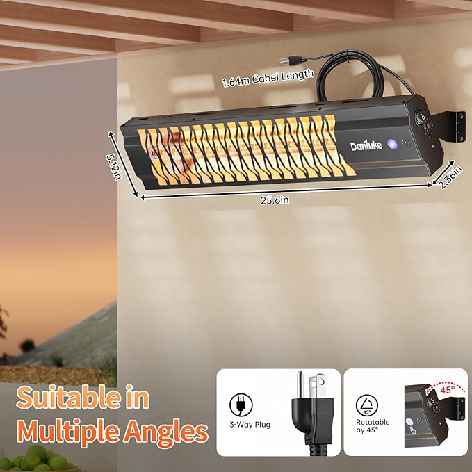 Outdoor Heater for Patio, 1500W Wall-Mounted Heater, Patio Heaters for Outdoor Use, Waterproof, Carbon Fiber Tube, for Backyard Gazebo Garage Black