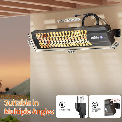 Outdoor Heater for Patio, 1500W Wall-Mounted Heater, Patio Heaters for Outdoor Use, Waterproof, Carbon Fiber Tube, for Backyard Gazebo Garage Black