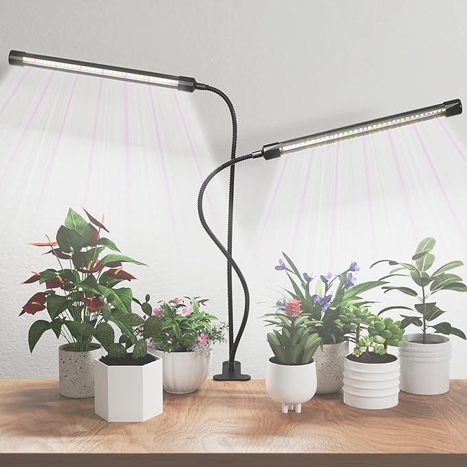 Grow Light, 6500K Full Spectrum White Red Blue 84 LED Plant Lamp Clip-on Desk for Indoor Plants Growing, 5 Dimmable Levels & Timer Setting 4/8/12H