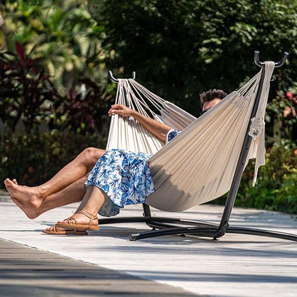 Lazy Daze Hammocks Double Hammock with 9ft Space-Saving Steel Stand Includes Portable Carrying Case, 450 Pounds Capacity (Natural)
