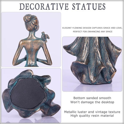 QIANLING 7'' Fairy Statue - Leaf Angel Girls with Bird Sculptures Resin Home Decor, Decorations Figurines Gift for Inside or Outside, Office, Living, Cabinets, Book Shelf or Outdoor Garden Yard