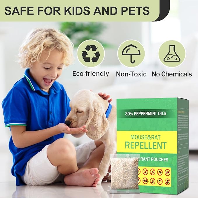 Mouse Repellent Pouches 10Pack with Peppermint Oil: Natural Rodent Repellent Indoor to Get Rid of Rats, Mice, Squirrels - Rat Repellents for House, Car, and Outdoor