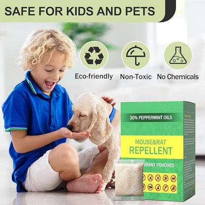 Mouse Repellent Pouches 10Pack with Peppermint Oil: Natural Rodent Repellent Indoor to Get Rid of Rats, Mice, Squirrels - Rat Repellents for House, Car, and Outdoor