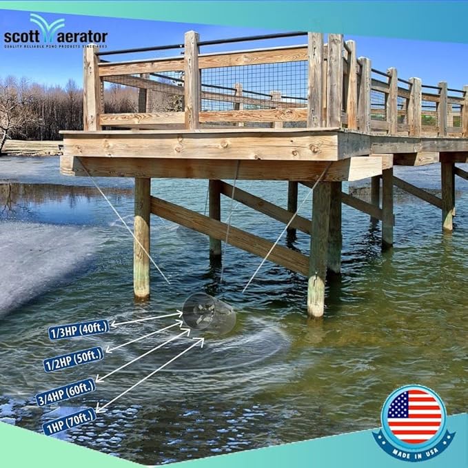Scott Aerator Slinger De-Icer for Lakes & Ponds | 3/4 Horse Power 115V Stainless Steel | 50 ft. Electric Corded Cable Included | Made in USA