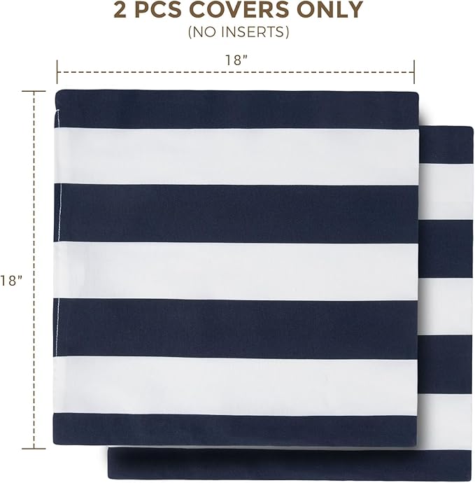 Throw Pillow Covers Set of 2, Outdoor Indoor Waterproof Decorative Patio Throw Pillowcase Shell 18x18 Inch, Square Cushion Case for Couch Sofa Garden Farmhouse Decoration-Navy White Stripe