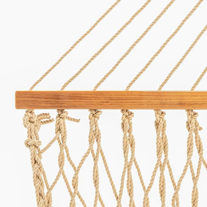 Original Pawleys Island Deluxe Tan DuraCord Rope Hammock – 13 ft. x 60 in., 2-Person, 450 lb Capacity, Oak Spreader Bar, Zinc-Plated Hardware, Handcrafted in The USA