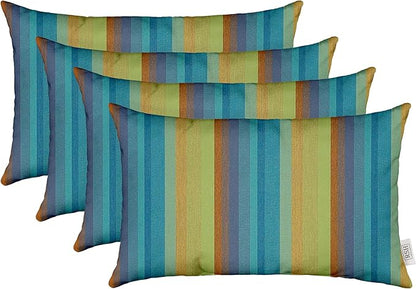 RSH DECOR: Sunbrella Lumbar Throw Pillows Set of 4 | 20" x 12" | Water and Fade-Resistant Performance Fabric | Outdoor Pillow Covers with Down-Alternative Inserts | Astoria Lagoon