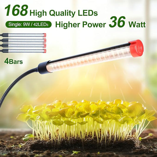 4-Head Tripod Stand Grow Lights for Tall House Plants, Seed Starting, Bonsai Tree with Timer, 36W Standing LED Plant Growing Lamps, Enough High-Intensity Like Sun, Best Gift for Plants Lover