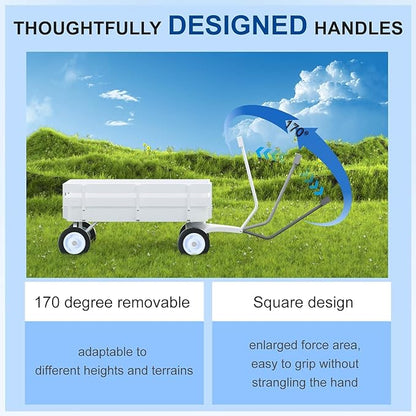 White All-Terrain Wagon, Wedding Flower Girls Wagon Cart with Handle, Utility Steel Cargo Wagons with Removable Wooden Side Panels (White, Small)