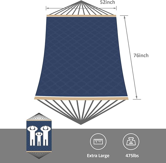 SUNCREAT Two Person Hammock with Stand, Heavy Duty Backyard Hammock and Stand, Navy Drops