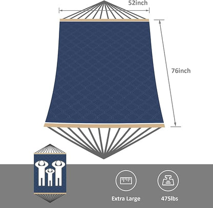 SUNCREAT Two Person Hammock with Stand, Heavy Duty Backyard Hammock and Stand, Navy Drops