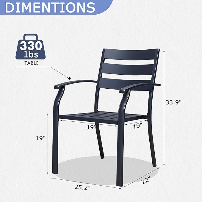 Patio Dining Chairs Set of 8, Black Stackable Outdoor Dining Chairs with Armrest and Wide Back, Wrought Iron Patio Furniture Chairs for Lawn, Backyard, Garden & Deck, Supports 300 LBS