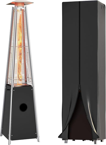 YITAHOME Pyramid Patio Heater with Quartz Flame Tube, 42,000–48,000 BTU Outdoor Propane or Gas Heater with Wheels and Cover, and Auto Shut-Off Protection for Backyards, Gardens, Bars, Black