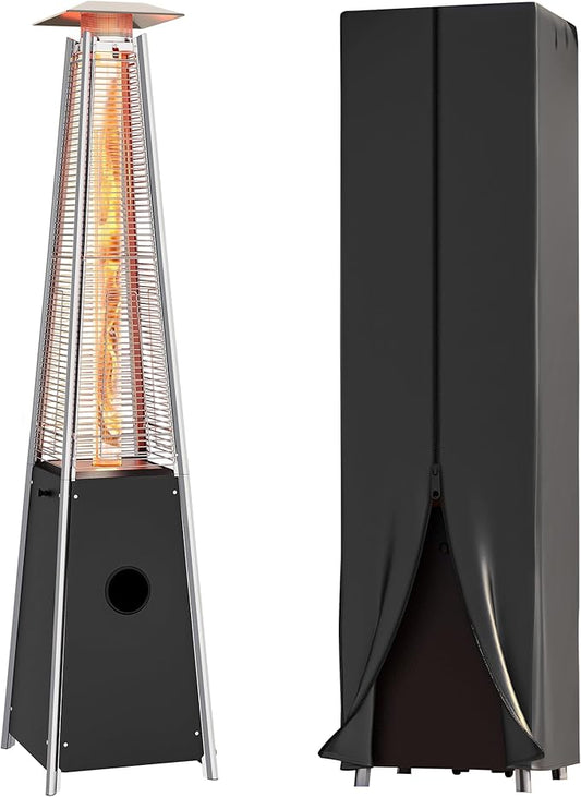 YITAHOME Pyramid Patio Heater with Quartz Flame Tube, 42,000–48,000 BTU Outdoor Propane or Gas Heater with Wheels and Cover, and Auto Shut-Off Protection for Backyards, Gardens, Bars, Black