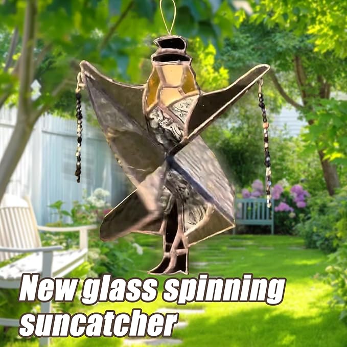 Dancing Lady Stained Glass Spinner, Stained Glass Suncatcher Decor, Decorative Wind Spinner for Window, Garden, Porch, Home Decoration (2PCS)
