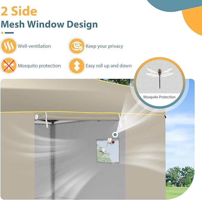 COBIZI 10x10 Pop Up Canopy Tent, Easy Setup Canopy with Sidewalls Waterproof & UPF 50+, Heavy Duty Commercial Instant Craft Fair Tent for Party, Event, Vendor, Farmer Market(Khaki)
